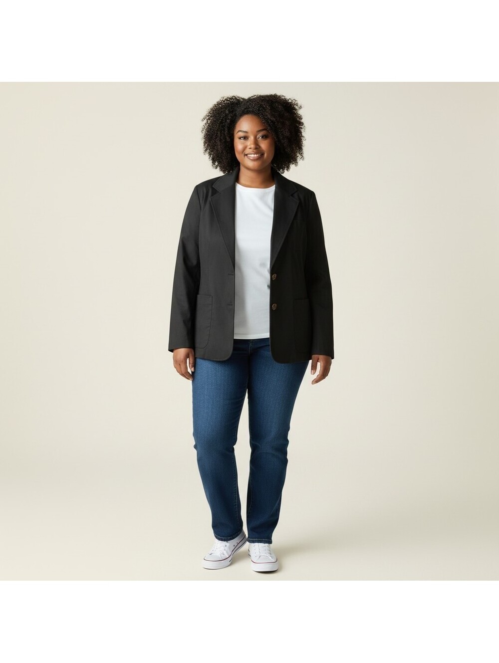 New Karen Scott Blazer Women 18 Plus Black Button Up Collared Long Sleeve Career